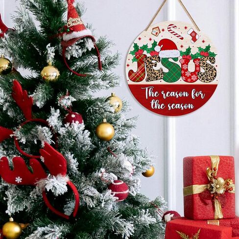 ZODGMED Christmas Wall Hanging Sign, Christian Christmas Decor for Home Front Door Porch Living Room Holiday Hanging Sign Xmas Farmhouse Wall Decorations, Jesus The Season for The Season in Saudi Arabia