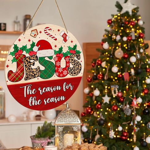ZODGMED Christmas Wall Hanging Sign, Christian Christmas Decor for Home Front Door Porch Living Room Holiday Hanging Sign Xmas Farmhouse Wall Decorations, Jesus The Season for The Season in Saudi Arabia