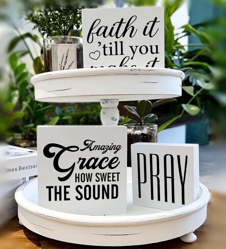 Christian Religious Decor for Home Farmhouse Faith Pray Tiered Tray Decor 3 Pcs Decorative Wood Box Signs Table Desk Shelf Living Room Decoration in Saudi Arabia