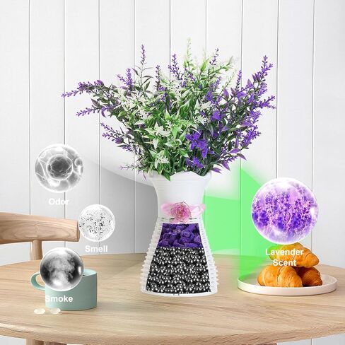 Artificial Lavender Vase Set-Plastic Branches, Plastic Hollow Vase, Nano Mineral Odor Absorber and Lavender Scented Pellets for Indoor Air Refresh Incense, 2 Purple&2 White in Saudi Arabia