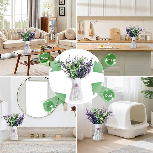 Artificial Lavender Vase Set-Plastic Branches, Plastic Hollow Vase, Nano Mineral Odor Absorber and Lavender Scented Pellets for Indoor Air Refresh Incense, 2 Purple&2 White in Saudi Arabia