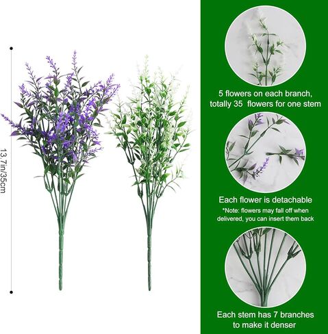 Artificial Lavender Vase Set-Plastic Branches, Plastic Hollow Vase, Nano Mineral Odor Absorber and Lavender Scented Pellets for Indoor Air Refresh Incense, 2 Purple&2 White in Saudi Arabia