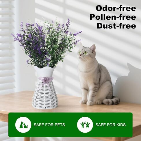 Artificial Lavender Vase Set-Plastic Branches, Plastic Hollow Vase, Nano Mineral Odor Absorber and Lavender Scented Pellets for Indoor Air Refresh Incense, 2 Purple&2 White in Saudi Arabia