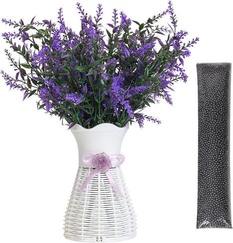 Artificial Lavender Vase Set-Plastic Branches, Plastic Hollow Vase, Nano Mineral Odor Absorber and Lavender Scented Pellets for Indoor Air Refresh Incense, 2 Purple&2 White in Saudi Arabia