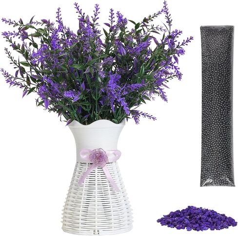 Artificial Lavender Vase Set-Plastic Branches, Plastic Hollow Vase, Nano Mineral Odor Absorber and Lavender Scented Pellets for Indoor Air Refresh Incense, 2 Purple&2 White in Saudi Arabia