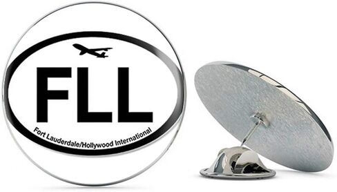 رمز مطار فورت لودرديل بيضاوي FLL (Jet Fly air hub Pilot fl) معدني 0.75 بوصة قبعة طية صدر السترة دبوس ربط خلفي in Kuwait