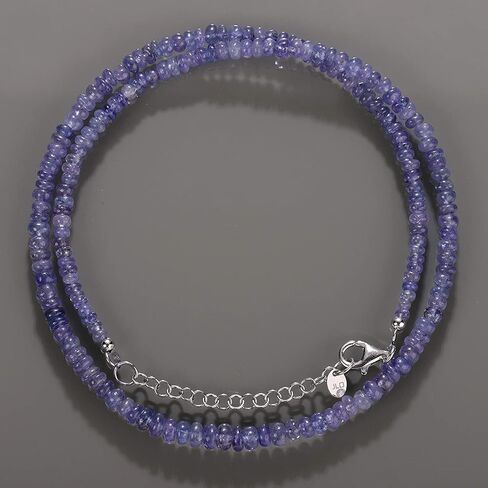 قلادة من أحجار كريمة تنزانيت الطبيعية من Kashish Gems & Jewels مقاس 18 بوصة مطرزة بالخرز من الفضة الإسترليني عيار 925 مع مشبك جراد البحر in Kuwait