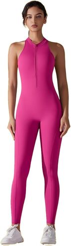 Women's Zip-Front Yoga Jumpsuit Sleeveless, Gym Romper Crisscross Back |Stretch Athletic Wear for Fitness & Hot Yoga in Saudi Arabia