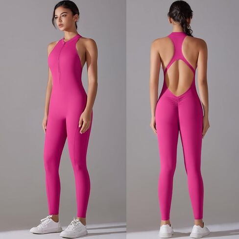 Women's Zip-Front Yoga Jumpsuit Sleeveless, Gym Romper Crisscross Back |Stretch Athletic Wear for Fitness & Hot Yoga in Saudi Arabia