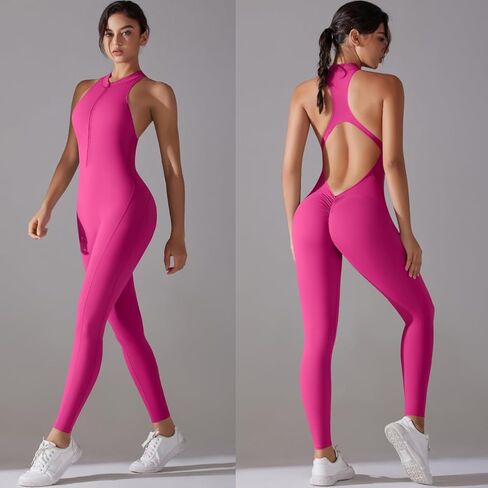 Women's Zip-Front Yoga Jumpsuit Sleeveless, Gym Romper Crisscross Back |Stretch Athletic Wear for Fitness & Hot Yoga in Saudi Arabia