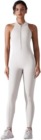 Women's Zip-Front Yoga Jumpsuit Sleeveless, Gym Romper Crisscross Back |Stretch Athletic Wear for Fitness & Hot Yoga in Saudi Arabia