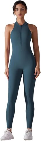 Women's Zip-Front Yoga Jumpsuit Sleeveless, Gym Romper Crisscross Back |Stretch Athletic Wear for Fitness & Hot Yoga in Saudi Arabia