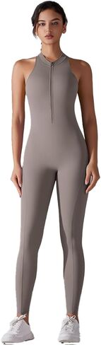 Women's Zip-Front Yoga Jumpsuit Sleeveless, Gym Romper Crisscross Back |Stretch Athletic Wear for Fitness & Hot Yoga in Saudi Arabia