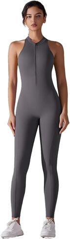 Women's Zip-Front Yoga Jumpsuit Sleeveless, Gym Romper Crisscross Back |Stretch Athletic Wear for Fitness & Hot Yoga in Saudi Arabia
