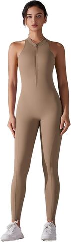 Women's Zip-Front Yoga Jumpsuit Sleeveless, Gym Romper Crisscross Back |Stretch Athletic Wear for Fitness & Hot Yoga in Saudi Arabia