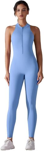 Women's Zip-Front Yoga Jumpsuit Sleeveless, Gym Romper Crisscross Back |Stretch Athletic Wear for Fitness & Hot Yoga in Saudi Arabia