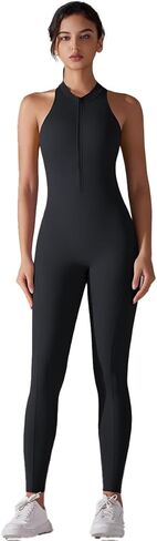 Women's Zip-Front Yoga Jumpsuit Sleeveless, Gym Romper Crisscross Back |Stretch Athletic Wear for Fitness & Hot Yoga in Saudi Arabia