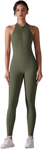 Women's Zip-Front Yoga Jumpsuit Sleeveless, Gym Romper Crisscross Back |Stretch Athletic Wear for Fitness & Hot Yoga in Saudi Arabia