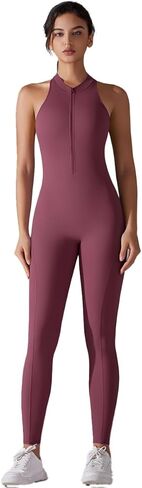 Women's Zip-Front Yoga Jumpsuit Sleeveless, Gym Romper Crisscross Back |Stretch Athletic Wear for Fitness & Hot Yoga in Saudi Arabia