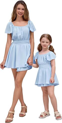 AWIBMK Boho Mommy and Me Romper Dress Bowknot Tie Back Mother Daughter Jumpsuit Shorts Family Outfit Summer Clothes in Saudi Arabia