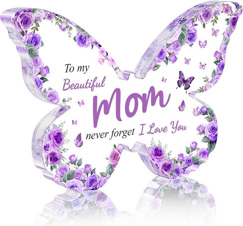 Christmas Gifts for Mom from Daughter Son, Purple Butterfly-Shaped Acrylic Keepsake Decorations, Mothers Day Birthday Gifts Ideas for Mom in Saudi Arabia
