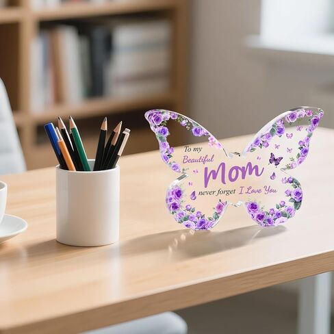 Christmas Gifts for Mom from Daughter Son, Purple Butterfly-Shaped Acrylic Keepsake Decorations, Mothers Day Birthday Gifts Ideas for Mom in Saudi Arabia