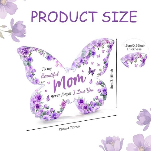Christmas Gifts for Mom from Daughter Son, Purple Butterfly-Shaped Acrylic Keepsake Decorations, Mothers Day Birthday Gifts Ideas for Mom in Saudi Arabia