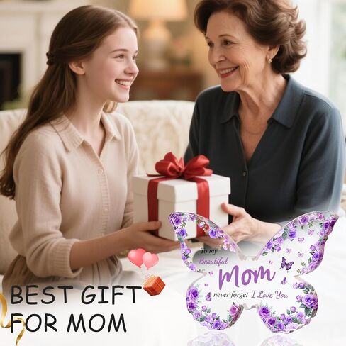 Christmas Gifts for Mom from Daughter Son, Purple Butterfly-Shaped Acrylic Keepsake Decorations, Mothers Day Birthday Gifts Ideas for Mom in Saudi Arabia
