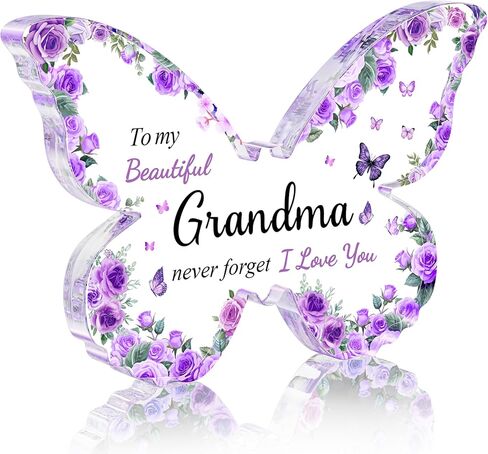Christmas Gifts for Mom from Daughter Son, Purple Butterfly-Shaped Acrylic Keepsake Decorations, Mothers Day Birthday Gifts Ideas for Mom in Saudi Arabia