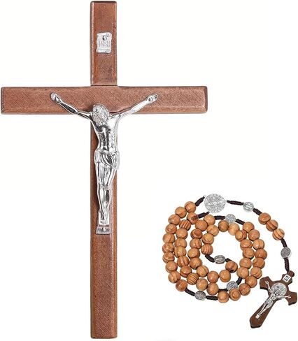 YI Boutique Crucifix Wall Cross, 8" Catholic Crosses, with Wooden Rosary, Wall crucifixes, Wood Crucifix for Wall, Jesus Christian Wall Hanging Cross in Saudi Arabia