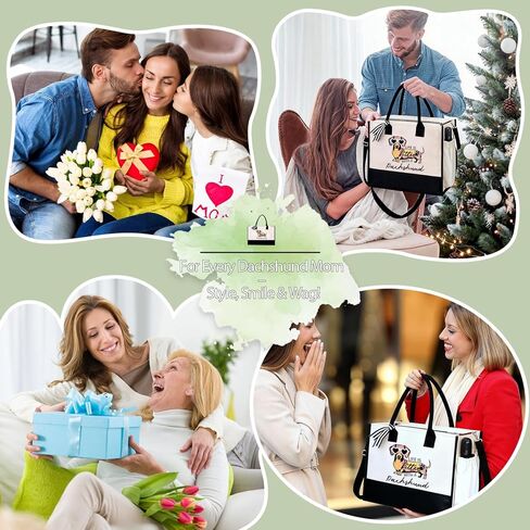 Dachshund Gifts for Women, Weiner Dog Canvas Tote Bag with Zipper for Dachshund Lovers Travel, Shopping, Beach – Perfect Weenie Dog Gifts for Mother's Day, Christmas, Birthday in Saudi Arabia