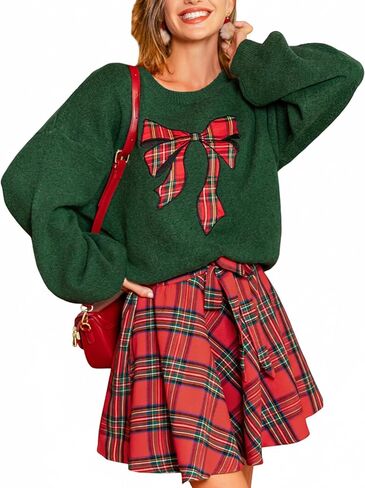 CUPSHE Womens Long Sleeve Christmas Fall Sweater Crewneck Pattern Loose Fit Pullover Holiday Sweater Knit Top in Saudi Arabia