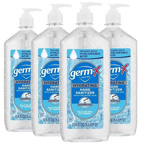 Germ-X Hand Sanitizer, Hydrating with Hyaluronic Acid, 8 Fl Oz Pump (Pack of 6), Instant & No Rinse Formula, Sanitizing Liquid Gel for All Skin Types, Formulated without Parabens, Phthalates & Dyes in Saudi Arabia