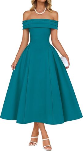 ZESICA Cocktail Dresses for Women's Elegant Off Shoulder Short Sleeve Swing A Line Wedding Evening Party Midi Dress in Kuwait