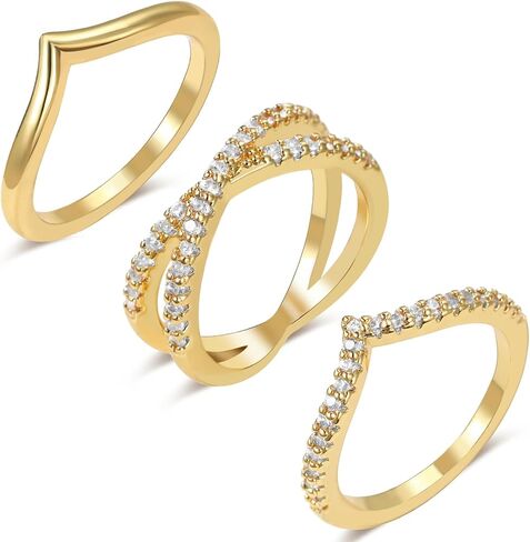 Stackable Gold Rings for Women Non Tarnish Dainty 14K Gold Plated Stacking Cubic Zirconia Thumb Ring Set Trendy Statement Wedding Bands Engagement Rings for Women Size 5 6 7 8 9 10 11 in Saudi Arabia