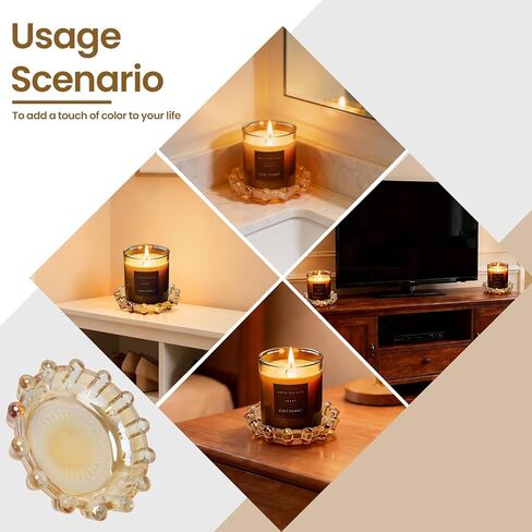 طبق وطبق شموع من الزجاج الكهرماني المنفوخ يدويًا - لمسة ديكور منزلية حرفية حديثة، حامل شموع متعدد الوظائف لأضواء الشاي والشموع الصغيرة | ديكور حمام طاولة القهوة in Kuwait