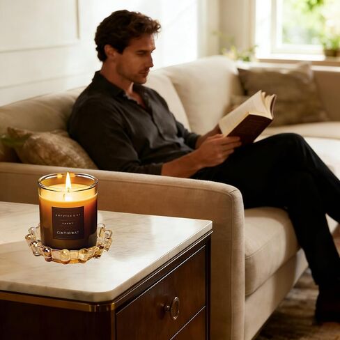 طبق وطبق شموع من الزجاج الكهرماني المنفوخ يدويًا - لمسة ديكور منزلية حرفية حديثة، حامل شموع متعدد الوظائف لأضواء الشاي والشموع الصغيرة | ديكور حمام طاولة القهوة in Kuwait