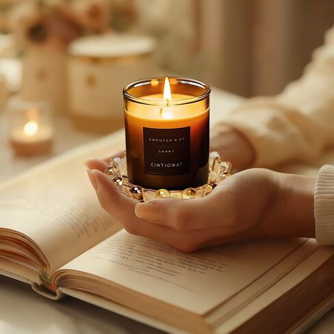 طبق وطبق شموع من الزجاج الكهرماني المنفوخ يدويًا - لمسة ديكور منزلية حرفية حديثة، حامل شموع متعدد الوظائف لأضواء الشاي والشموع الصغيرة | ديكور حمام طاولة القهوة in Kuwait