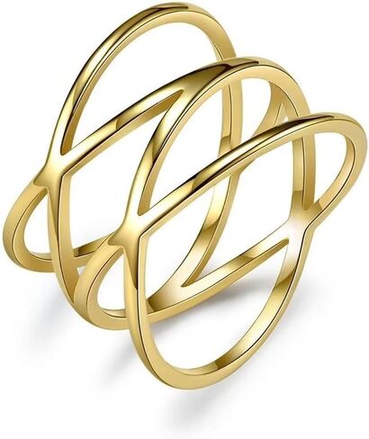 Stainless Steel Double X Criss Cross Statement Ring for Women Knuckle Stackable Party Cocktail Rings Wide Wedding Band Comfort Fit, Color Black Gold Silver in Saudi Arabia