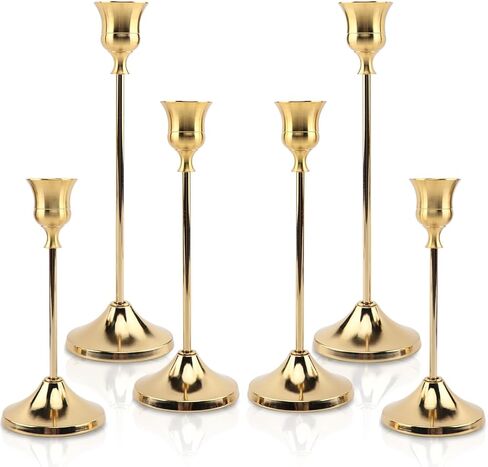 6PCS Candlestick Holders, Metal Taper Candle Holder, Gold Candle Holders for Table Centerpiece Mantel Party Wedding Christmas Home Decor(Color:Golden) in Kuwait