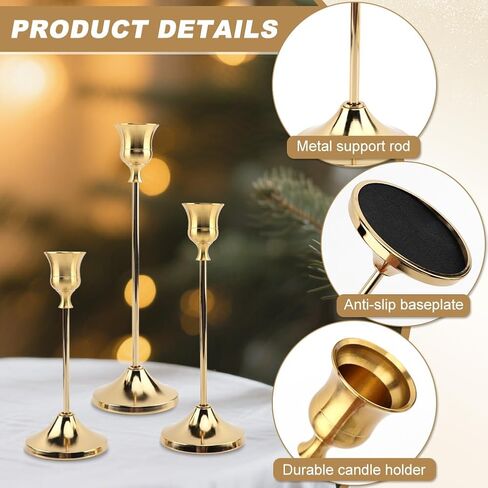 6PCS Candlestick Holders, Metal Taper Candle Holder, Gold Candle Holders for Table Centerpiece Mantel Party Wedding Christmas Home Decor(Color:Golden) in Kuwait