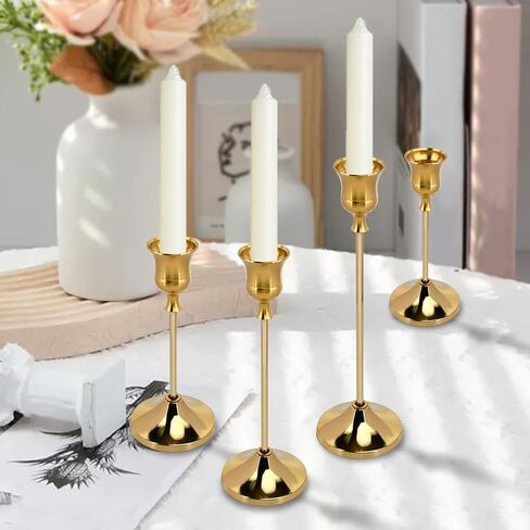 6PCS Candlestick Holders, Metal Taper Candle Holder, Gold Candle Holders for Table Centerpiece Mantel Party Wedding Christmas Home Decor(Color:Golden) in Kuwait
