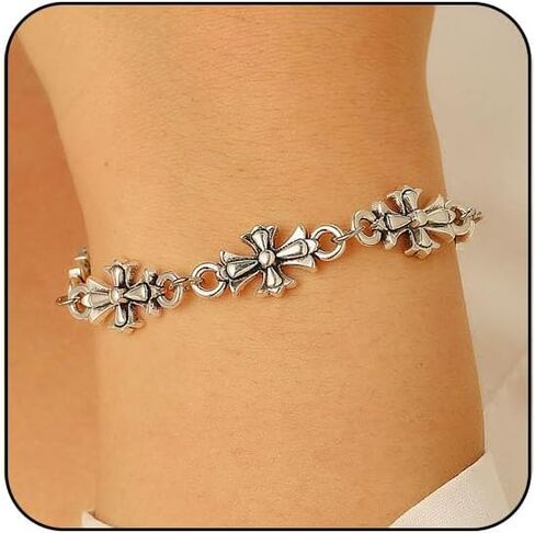 Silver Cross Bracelet for Women Men,Cross Chain Bracelet Christian Faith Charm Bracelets Punk Religious Prayer Bracelets First Communion Baptism Christening Jewelry Accessories in Saudi Arabia