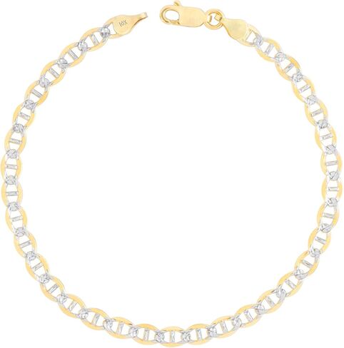 Nuragold 10k الذهب الأصفر الحقيقي الصلبة مارينر 4mm مرساة سلسلة تمهيد الماس قطع سوار (7 "-9") اثنين من لهجة المجوهرات الإيطالية للرجال والنساء in Saudi Arabia