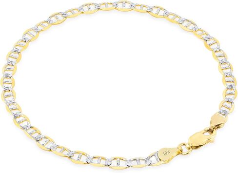 Nuragold 10k الذهب الأصفر الحقيقي الصلبة مارينر 4mm مرساة سلسلة تمهيد الماس قطع سوار (7 "-9") اثنين من لهجة المجوهرات الإيطالية للرجال والنساء in Saudi Arabia
