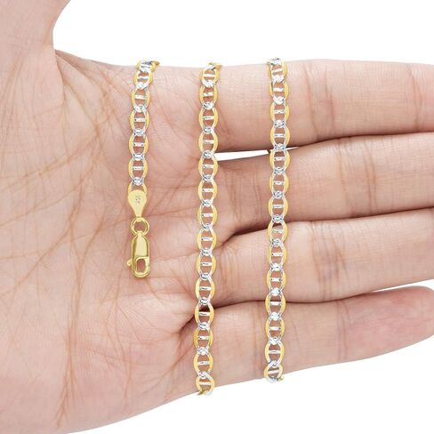 Nuragold 10k الذهب الأصفر الحقيقي الصلبة مارينر 4mm مرساة سلسلة تمهيد الماس قطع سوار (7 "-9") اثنين من لهجة المجوهرات الإيطالية للرجال والنساء in Saudi Arabia