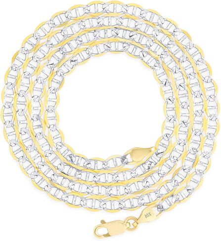 Nuragold 10k الذهب الأصفر الحقيقي الصلبة مارينر 4mm مرساة سلسلة تمهيد الماس قطع سوار (7 "-9") اثنين من لهجة المجوهرات الإيطالية للرجال والنساء in Saudi Arabia