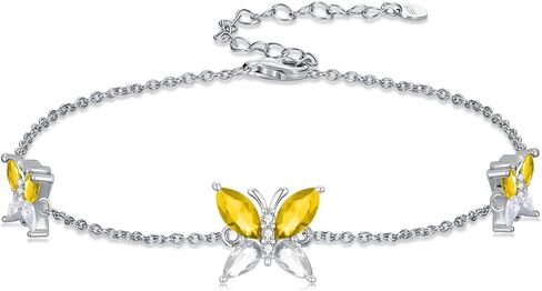 Butterfly Birthstone Charm Link Bracelet 925 Sterling Silver Butterfly Bracelet with 12 Months Birthstone Birthday Jewelry Gifts for Women Mom Her,Chain Length 7"+2" Extend in Kuwait