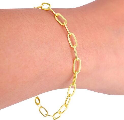 Nuragold 14k Real Yellow Gold Paperclip 4mm Elongated Cable Link Bracelet (7"-8") Italian Jewelry for Men & Women in Saudi Arabia