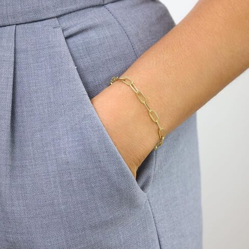 Nuragold 14k Real Yellow Gold Paperclip 4mm Elongated Cable Link Bracelet (7"-8") Italian Jewelry for Men & Women in Saudi Arabia